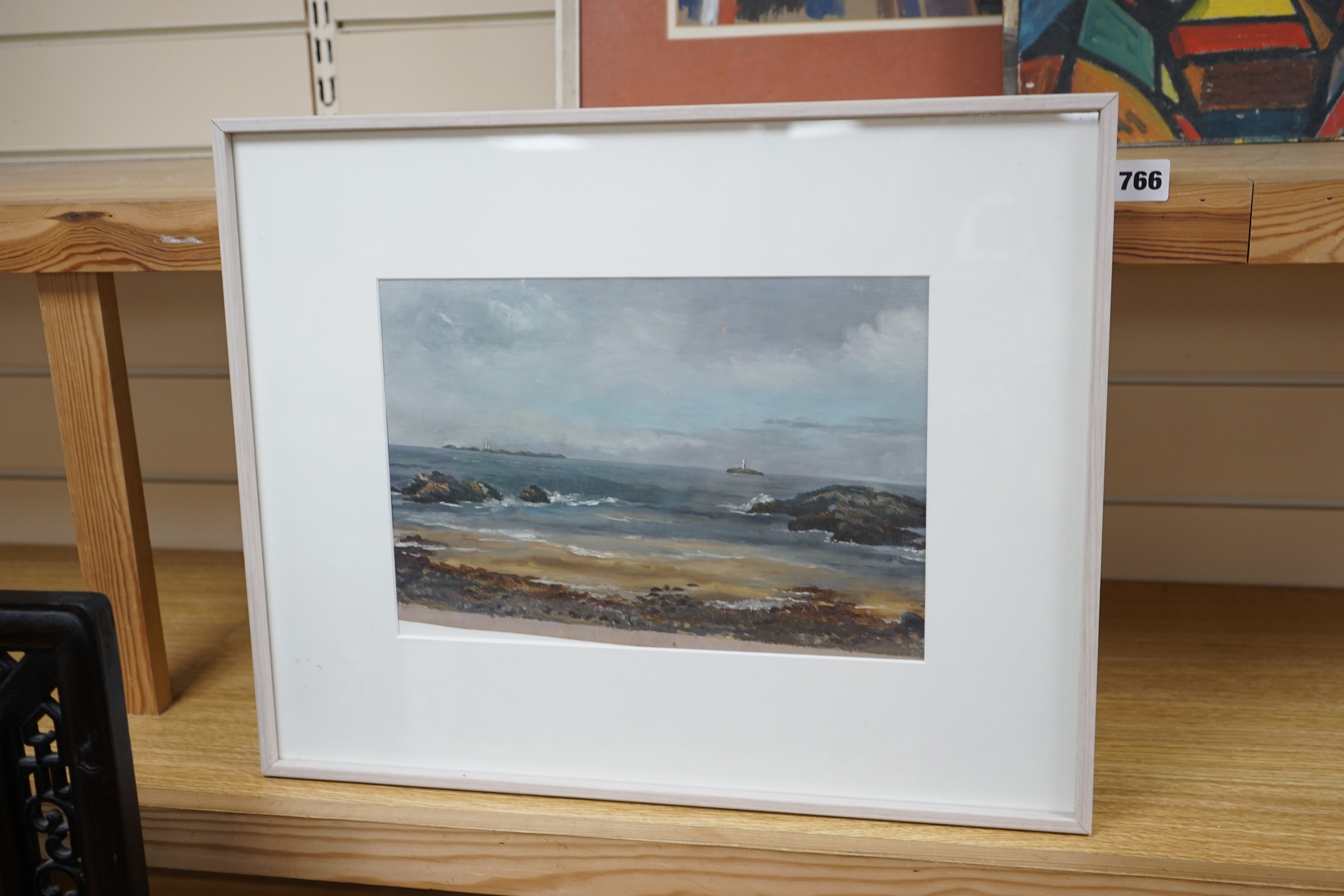 Oil on canvas, Coastal scene 21.5 x 32cm. Condition - fair to good, loose within the frame
